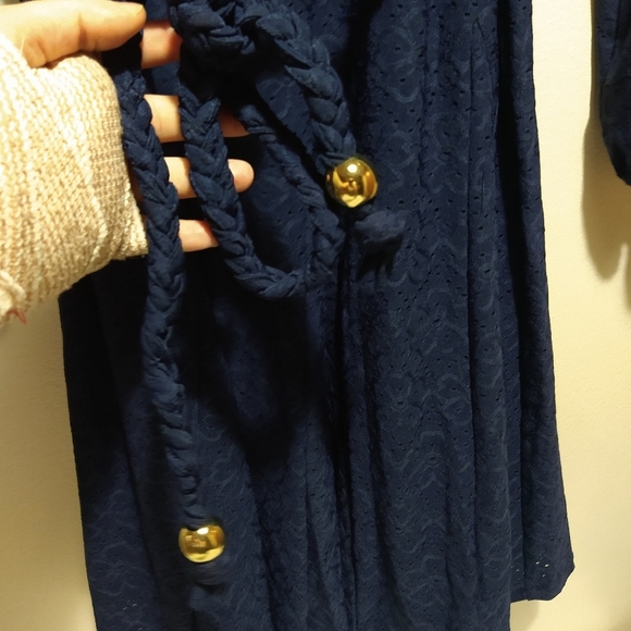 Michael Kors Navy Blue Rope Tie Waist Eyelet Dress - Picture 2 of 14